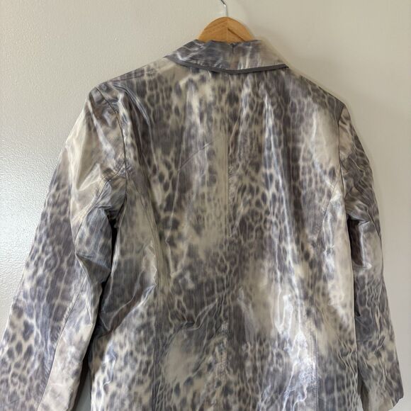 Chico’s Animal Print Blazer Gray Ivory 3-Button Jacket Lined Sz 2 Large - Picture 6 of 7